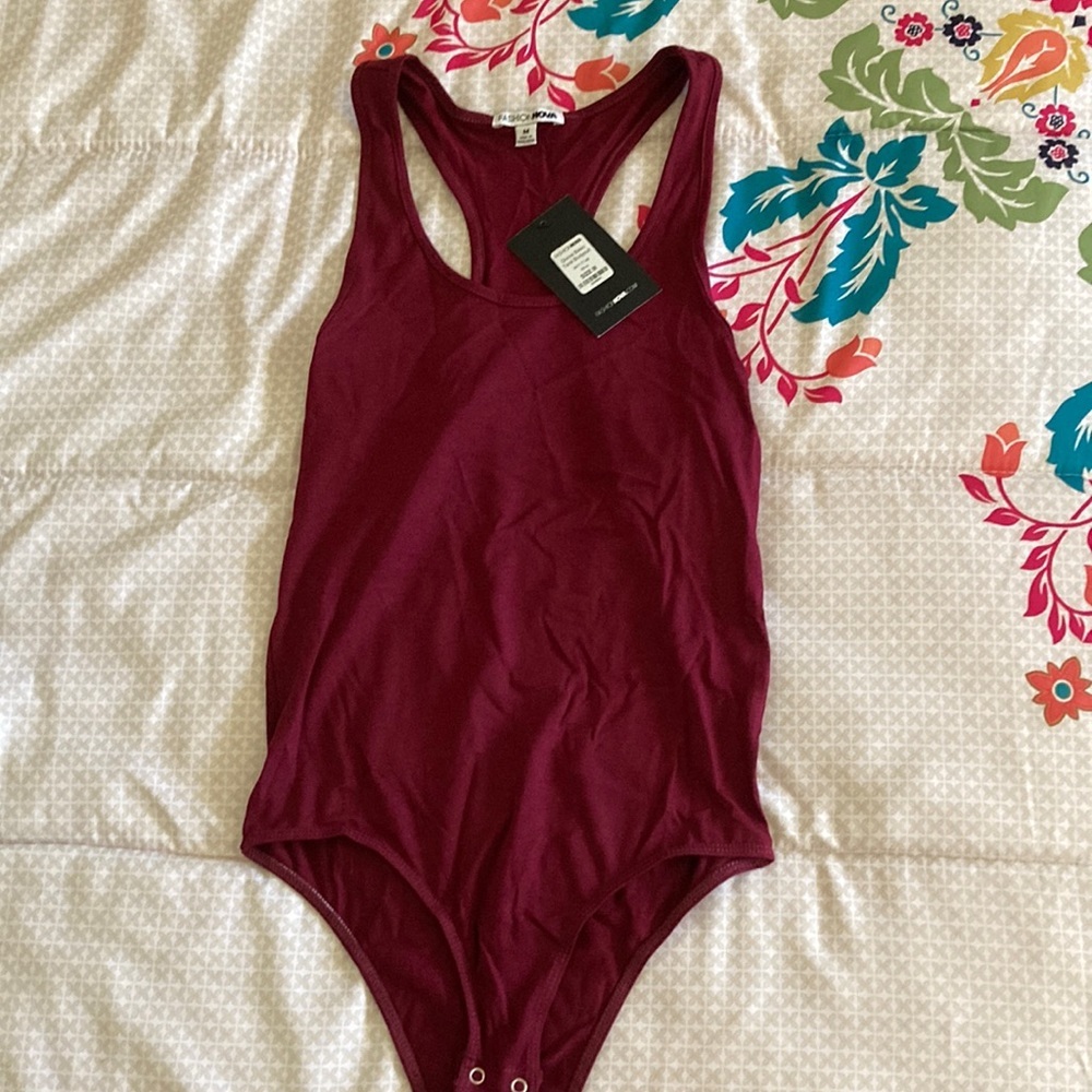 Fashion Nova Divine Basic Tank Bodysuit In Wine Size M NWT Never Worn